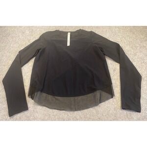 Lululemon Quick Pace Black Mesh Trim Tulip Wrap Long Sleeve Top Woman Size 4